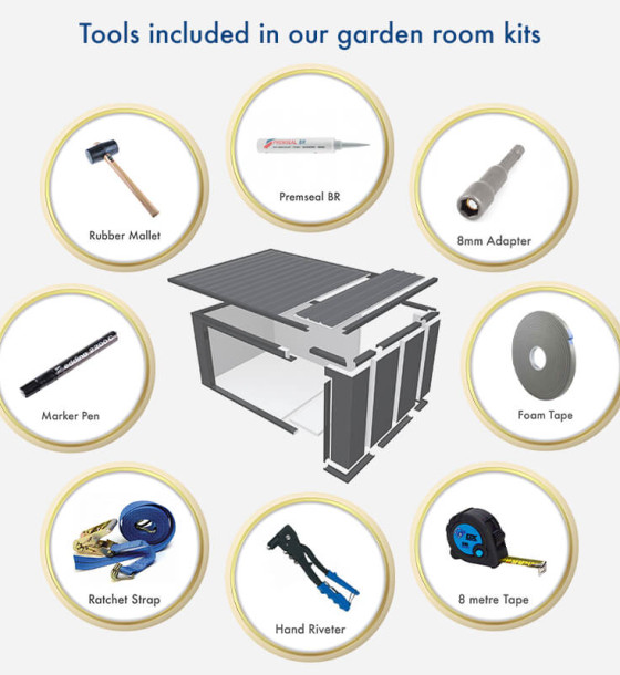 Tools included in garden room kits